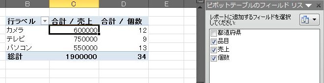 品目ごとの集計-ピボットテーブル