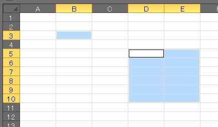 「B3」と「D5:E10」を選択